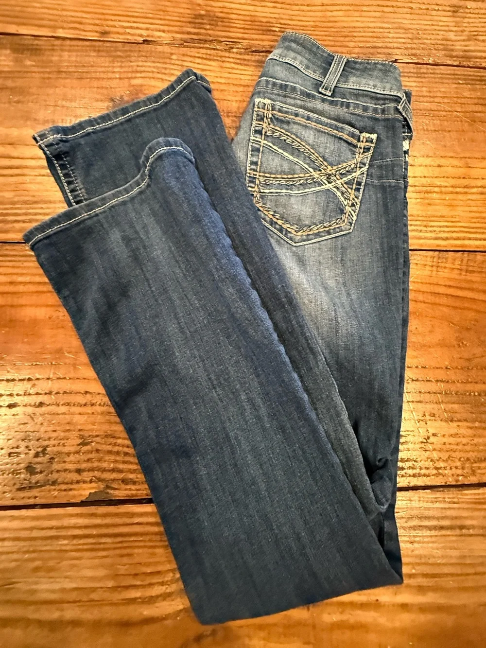 Ariat REAL Denim 31L Distressed Bootcut Jeans Western Y2K Embroidered